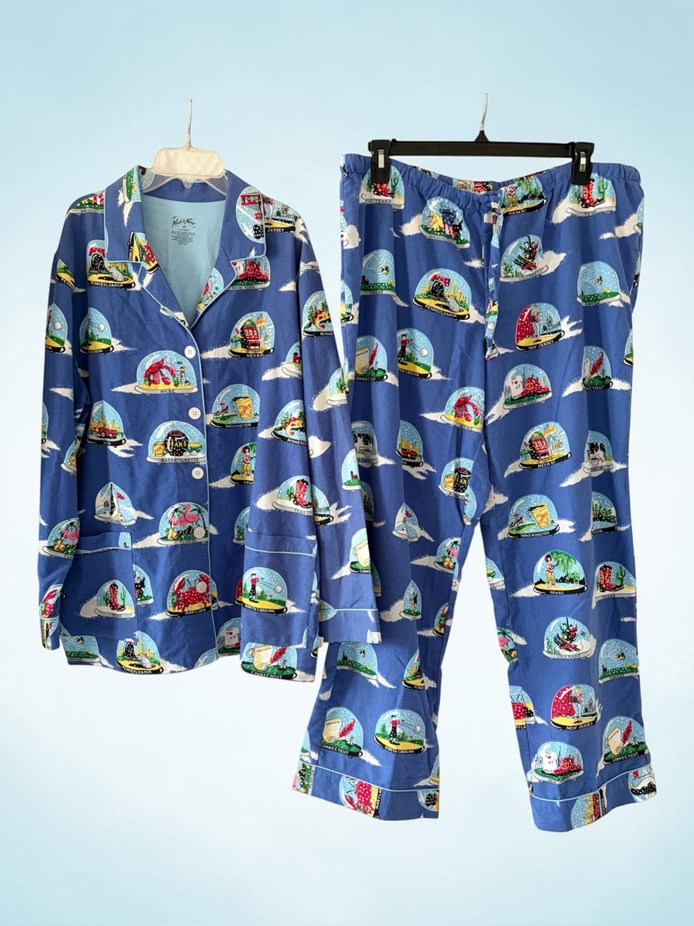 Nick & Nora Flannel Pajamas Snowglobes States Womens XXL